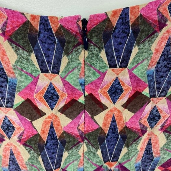 Anthropologie Kachel 100% Silk Diamond Shift Dress Size 12 Short Sleeves Boho - Picture 4 of 10